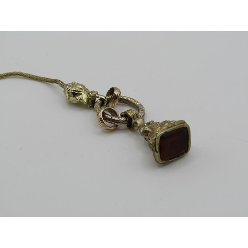 1545 - GOLD SEAL FOB WITH ATTACHED GOLD SPLIT RING ON A GOLD WOVEN ROPE NECKLACE