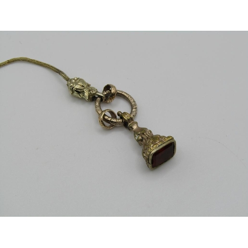 1545 - GOLD SEAL FOB WITH ATTACHED GOLD SPLIT RING ON A GOLD WOVEN ROPE NECKLACE