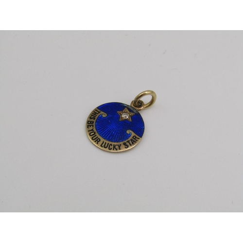 1546 - GOLD ENAMEL DIAMOND SET PENDANT 'THIS BE YOUR LUCKY STAR', A/F