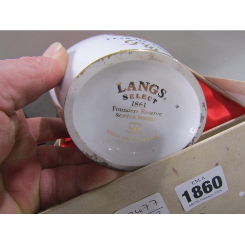 1860 - TWO WADE PORCELAIN LANGS SELECT SCOTCH WHISKY DECANTERS AND STOPPERS - YEAR OF THE PIG AND DOG; BELL... 