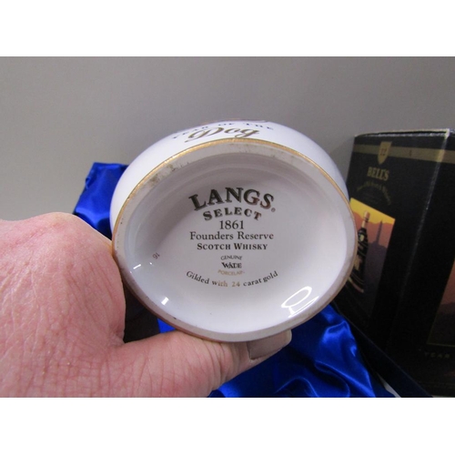 1860 - TWO WADE PORCELAIN LANGS SELECT SCOTCH WHISKY DECANTERS AND STOPPERS - YEAR OF THE PIG AND DOG; BELL... 