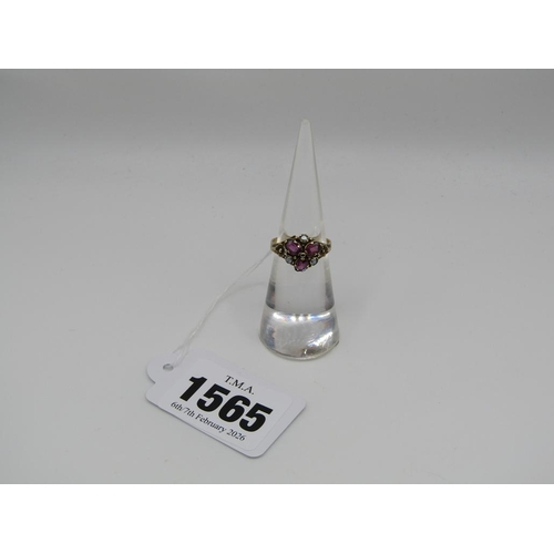 1565 - VICTORIAN GOLD AMETHYST AND SEED PEARL RING, SIZE J