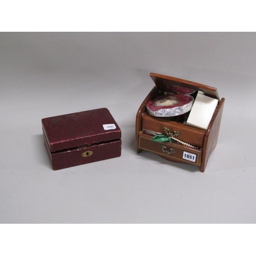 1651 - TWO JEWELLERY BOXES AND CONTENTS TO INCL COSTUME JEWELLERY