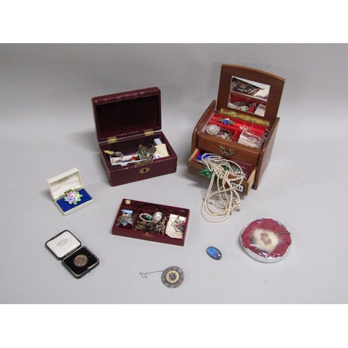 1651 - TWO JEWELLERY BOXES AND CONTENTS TO INCL COSTUME JEWELLERY