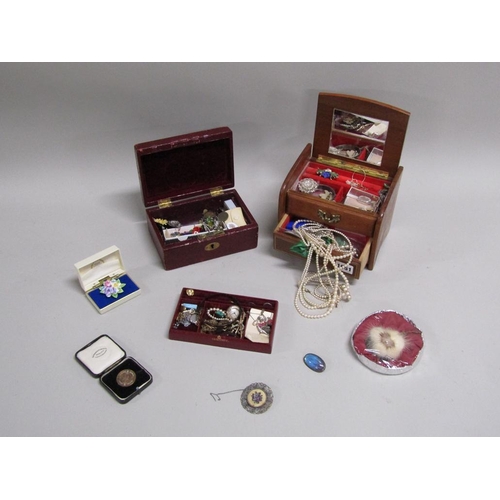 1651 - TWO JEWELLERY BOXES AND CONTENTS TO INCL COSTUME JEWELLERY