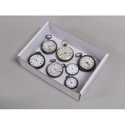 1674 - BOX OF SEVEN SILVER CASED POCKET WATCHES