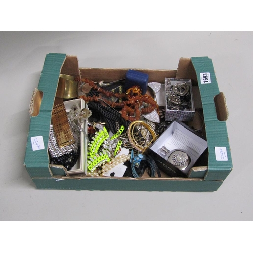 1693 - BOX OF MIXED COSTUME JEWELLERY, BANGLES, NECKLACES ETC