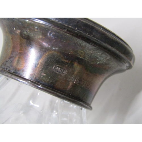 1702 - TWO SILVER NECKED DECANTERS PLUS LIGHTER AND COSTUME JEWELLERY