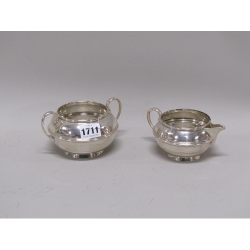 1711 - EARLY 20c SILVER CREAM JUG AND SUGAR BOWL 14ozt