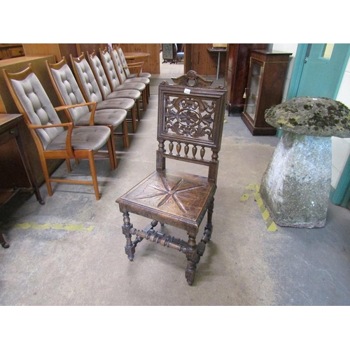 1863 - VICTORIAN CARVED OAK HALL CHAIR