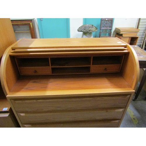 1879 - TEAK CYLINDER BUREAU, 90CM W, 100CM H