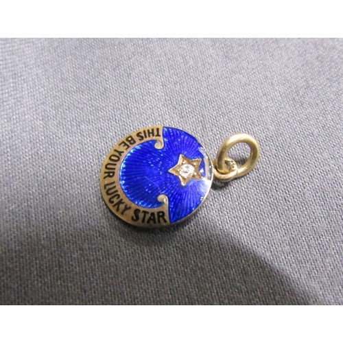 1546 - GOLD ENAMEL DIAMOND SET PENDANT 'THIS BE YOUR LUCKY STAR', A/F
