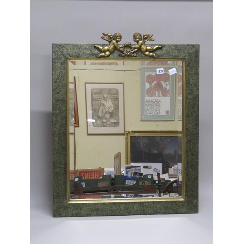 1220 - GILT FRAMED WALL MIRROR WITH CHERUB PEDIMENT