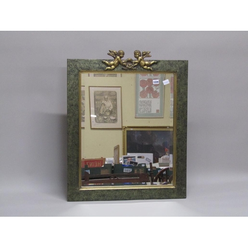 1220 - GILT FRAMED WALL MIRROR WITH CHERUB PEDIMENT