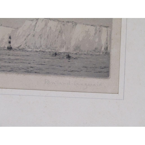 1253 - ROWLAND LANGMAID - BEACHY HEAD, B&W PRINT, SIGNED AND TITLED IN PENCIL