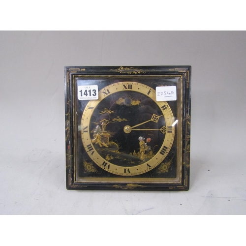 1413 - EASEL BRASS BASED MANTEL CLOCK WITH CHINOISERIE DECORATION