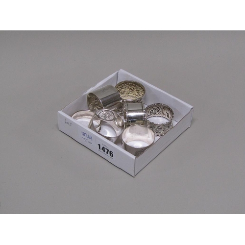 1476 - SEVEN SILVER NAPKIN RINGS 6ozt
