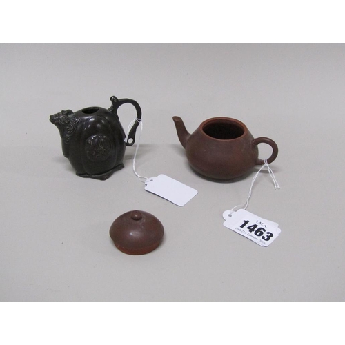 1463 - ORIENTAL TERRACOTTA MINIATURE TEAPOT TOGETHER WITH ORIENTAL BRONZE JUG