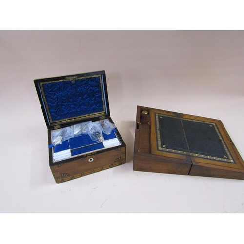 1344 - VICTORIAN TUNBRIDGE BANDED NEEDLEWORK BOX; EARLY 19C WRITING BOX