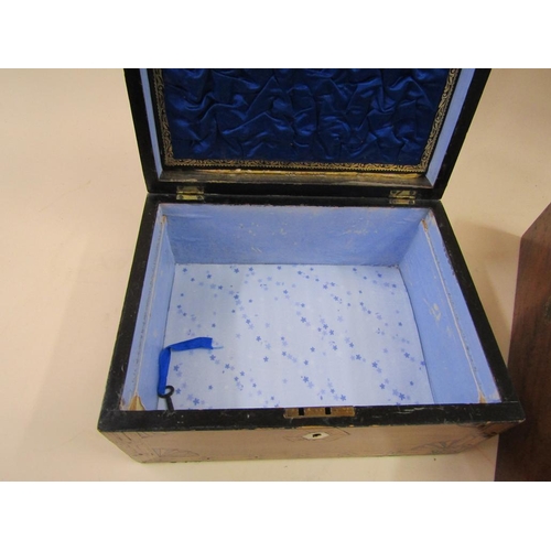 1344 - VICTORIAN TUNBRIDGE BANDED NEEDLEWORK BOX; EARLY 19C WRITING BOX