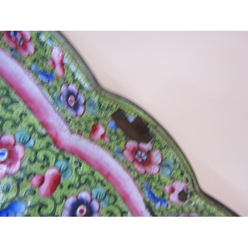 1351 - EARLY 19C ORIENTAL ENAMEL QUATREFOIL SHAPE DISH, A/F