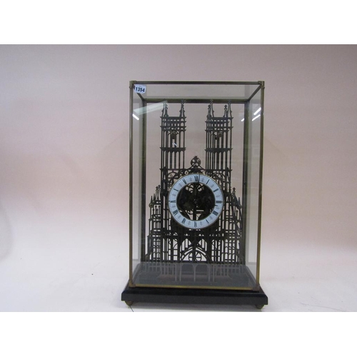 1354 - ENGLISH SKELETON CLOCK IN THE FORM OF WESTMINSTER ABBEY.  THE TWO TRAIN DOUBLE FUSEE MOVEMENT STRIKE... 
