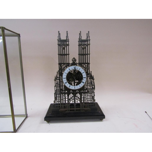 1354 - ENGLISH SKELETON CLOCK IN THE FORM OF WESTMINSTER ABBEY.  THE TWO TRAIN DOUBLE FUSEE MOVEMENT STRIKE... 