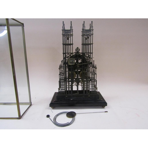 1354 - ENGLISH SKELETON CLOCK IN THE FORM OF WESTMINSTER ABBEY.  THE TWO TRAIN DOUBLE FUSEE MOVEMENT STRIKE... 