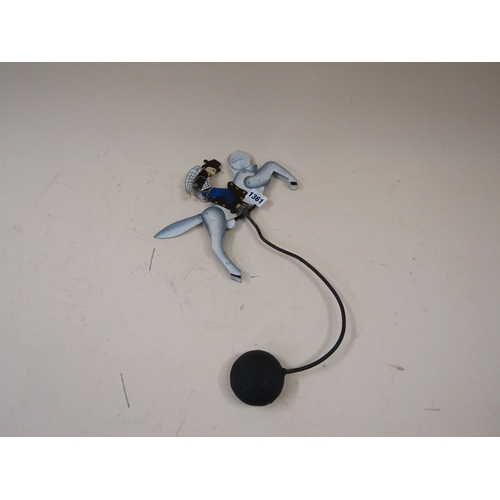 1361 - PAINTED TIN PLATE AND METAL RETICULATED RIDING HORSE, A/F