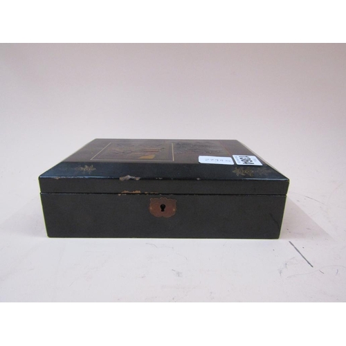 1364 - EBONISED AND CHINOISERIE PANELLED ORIENTAL BOX