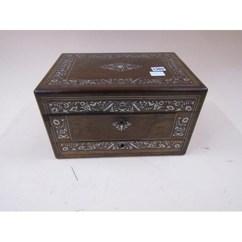 1365 - PEARL INLAID TRAVELLING BOX FITTED WITH SILVER PLATE TOP BOTTLES AND CONTAINERS