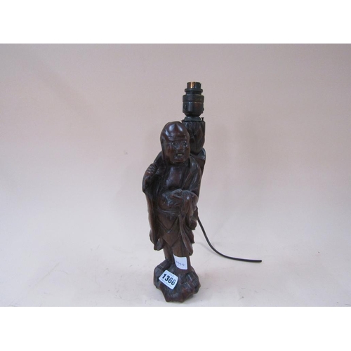 1366 - ORIENTAL CARVED WOOD FIGURATIVE TABLE LAMP