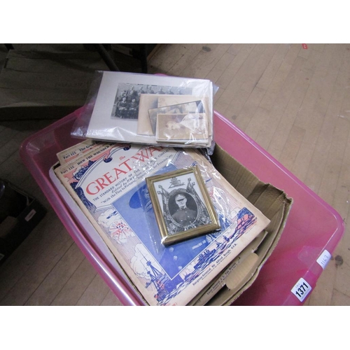 1371 - BOX OF PHOTOGRAPHS AND THE GREAT WAR MAGAZINES, EPHEMERA