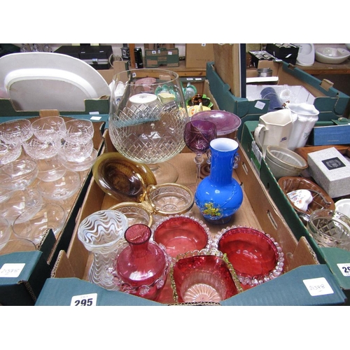 295 - BOX OF CRANBERRY AND OTHER COLOURED GLASS