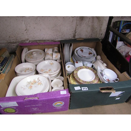 313 - TWO BOXES OF MIXED PLATES AND BOWLS