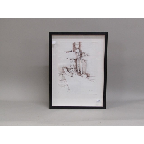1287 - DIANA WILKINSON - FRAMED PEN AND INK COLOUR WASH, THE TABLE LAMP