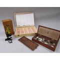 MICROSCOPE IN BOX, BOX OF MICROSCOPE SLIDES, SLIDE BOX (EMPTY)