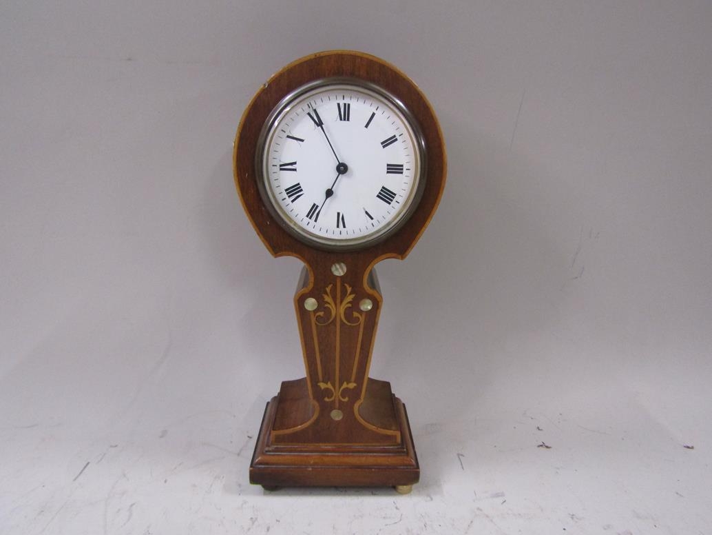 ART NOUVEAU PERIOD MAHOGANY BALLOON MANTEL CLOCK WITH SATIN WOOD AND ...