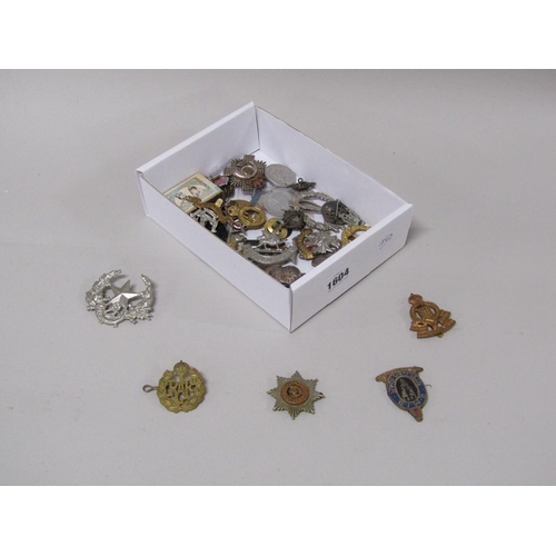 BOX OF MILITARY BADGES ETC
