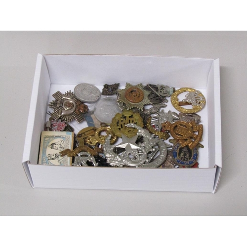 BOX OF MILITARY BADGES ETC