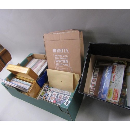 TWO BOXES OF FIRST DAY COVERS; ROYAL MAIL MINT STAMP PACKS ETC