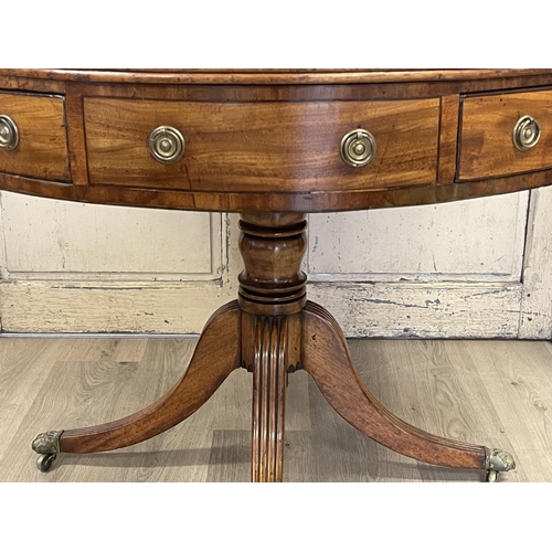 1061 - Antique Regency revival drum table, fitted with four drawers and four dummy drawers, brass pulls, to... 