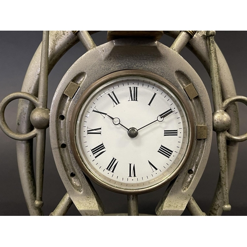 1081 - Antique French nickel plated brass Polo clock, circa 1900. working order, with keys, approx 16.5 cm ... 
