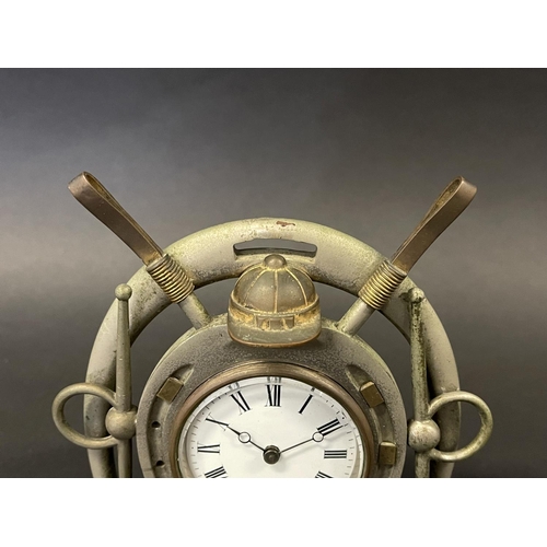 1081 - Antique French nickel plated brass Polo clock, circa 1900. working order, with keys, approx 16.5 cm ... 