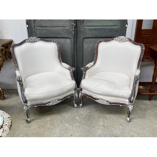 1094 - Pair of Louis XV style painted frame arm chairs (2)