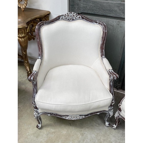 1094 - Pair of Louis XV style painted frame arm chairs (2)