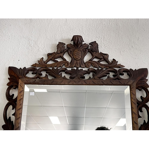 1097 - Antique French carved and pierced cushion shaped mirror, approx 128cm H x 86cm W