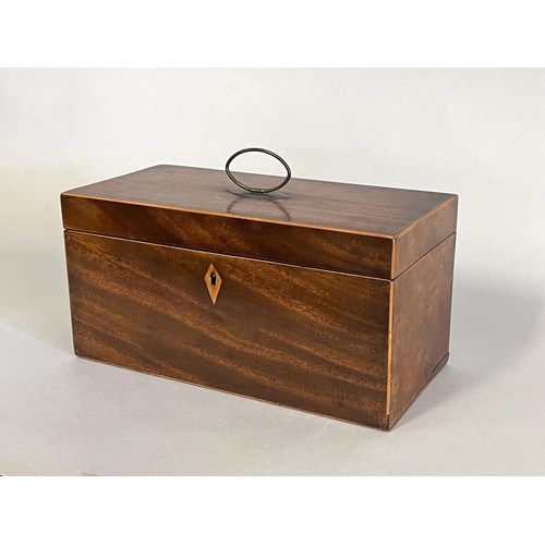 1104 - Antique English Georgian tea caddy, satinwood banded edge, fitted interior with two caddies, approx ... 