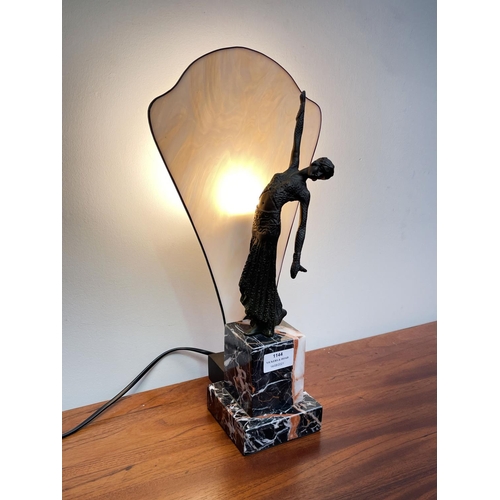 1144 - Art Deco style bronze and marble dancer light, approx 42cm H