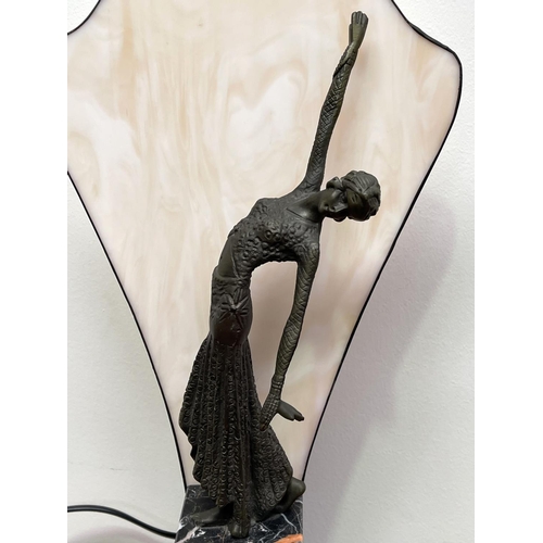 1145 - Art Deco style bronze and marble dancer light, approx 42cm H